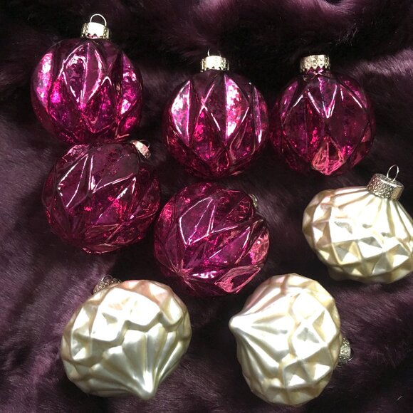 8 Set Glass Christmas Ornaments Gold Purple Magenta Pink Balls Onions Mercury - Picture 3 of 6